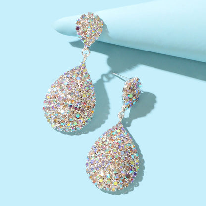 Luxurious Rhinestone Decor Silvery Water Drop Earrings Anniversary Wedding Jewelry