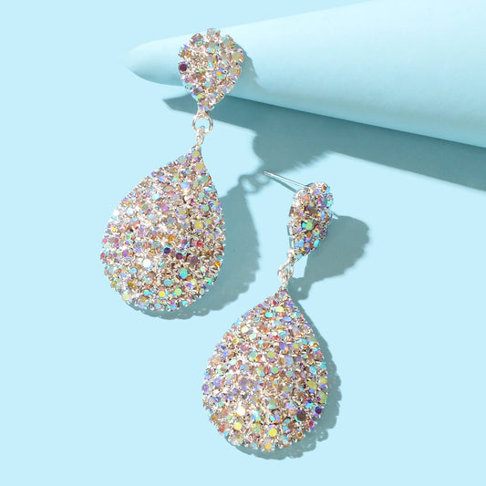 Luxurious Rhinestone Decor Silvery Water Drop Earrings Anniversary Wedding Jewelry