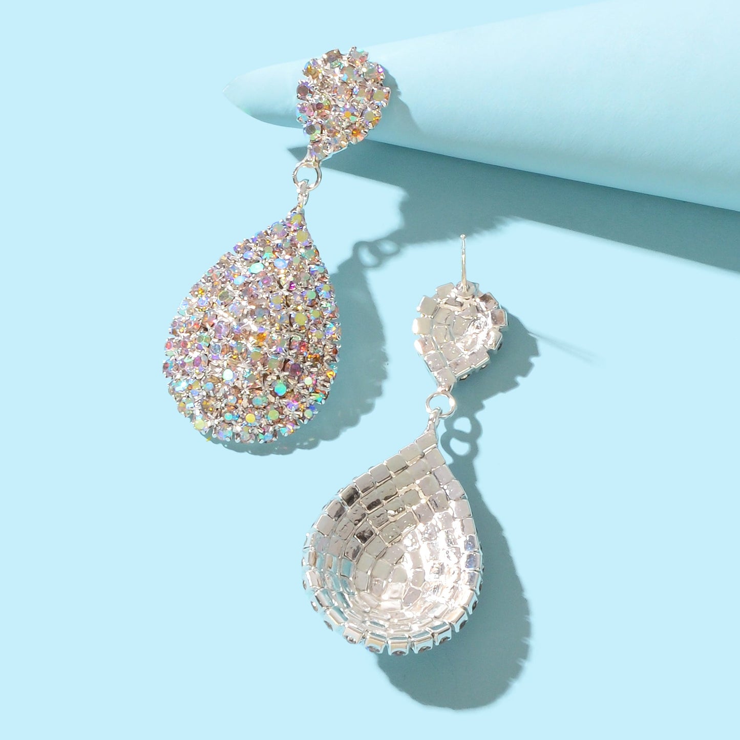 Luxurious Rhinestone Decor Silvery Water Drop Earrings Anniversary Wedding Jewelry