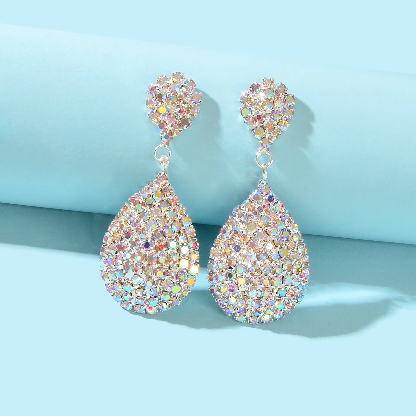 Luxurious Rhinestone Decor Silvery Water Drop Earrings Anniversary Wedding Jewelry