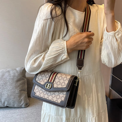 Fashion Classic Crossbody Bag Lightweight PU Flap Bag Adjustable Strap Geometric Print Logo Shoulder Bag For shopping Commuting