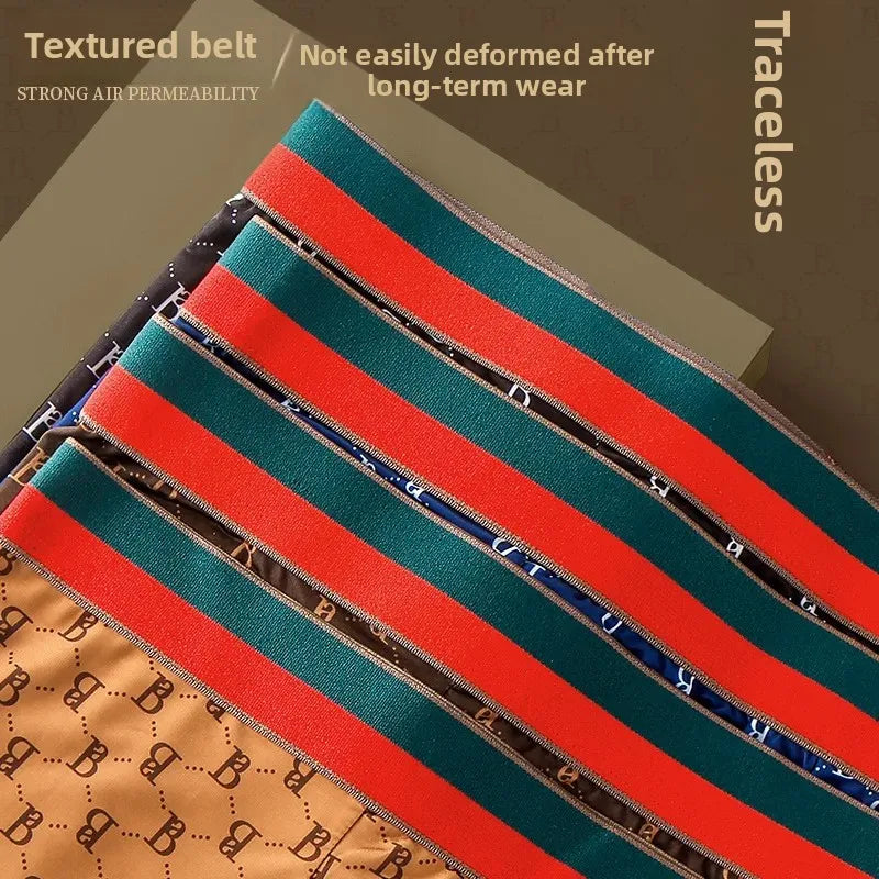 Men's Boxed Milk Silk Printed Briefs Breathable Flat Angle Underwear mid Waist Shorts Home Comfortable Underpants