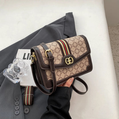 Fashion Classic Crossbody Bag Lightweight PU Flap Bag Adjustable Strap Geometric Print Logo Shoulder Bag For shopping Commuting