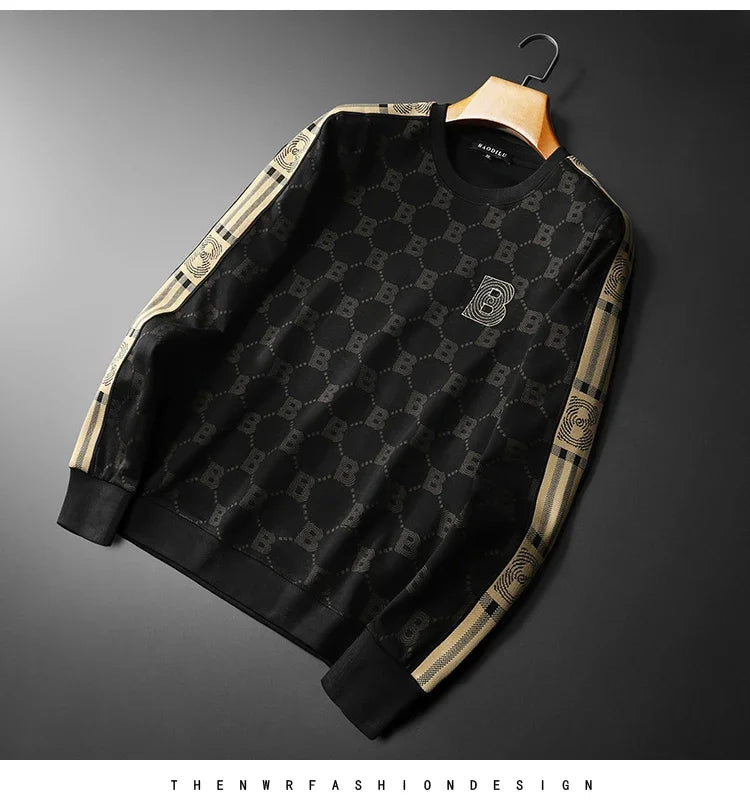 New Spring Autumn Allover Printed Men's Sweatshirts Luxury Long Sleeve Round Collar Embroidery Sport Casual Man Hoodies 5XL
