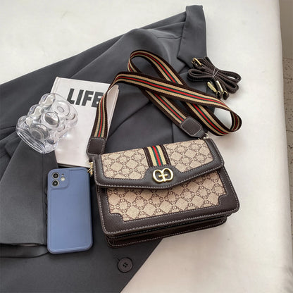 Fashion Classic Crossbody Bag Lightweight PU Flap Bag Adjustable Strap Geometric Print Logo Shoulder Bag For shopping Commuting