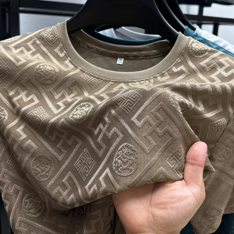 Brand Ice Silk Breathable Short Sleeve Men's O-neck Fashion Designer 2025 Summer Cool and Comfortable T-shirt Men's Wear