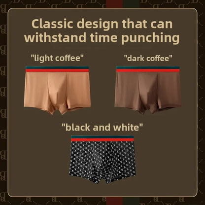 Men's Boxed Milk Silk Printed Briefs Breathable Flat Angle Underwear mid Waist Shorts Home Comfortable Underpants
