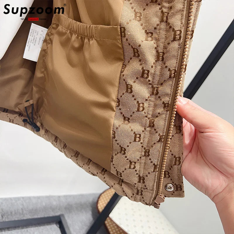 Supzoom New Arrival Top Fashion Jacquard Letters Autumn And Winter Large Embroidery Letters Warm Coat Casual Down Jacket Men