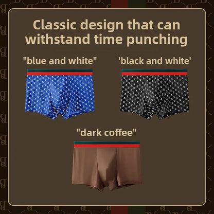 Men's Boxed Milk Silk Printed Briefs Breathable Flat Angle Underwear mid Waist Shorts Home Comfortable Underpants
