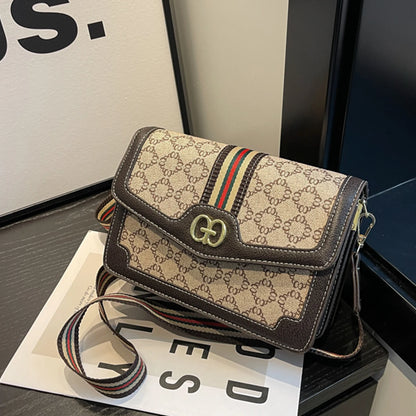 Fashion Classic Crossbody Bag Lightweight PU Flap Bag Adjustable Strap Geometric Print Logo Shoulder Bag For shopping Commuting