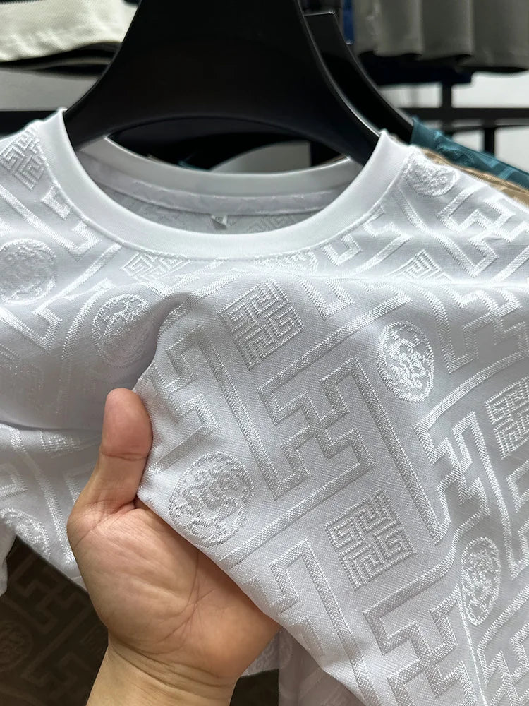 Brand Ice Silk Breathable Short Sleeve Men's O-neck Fashion Designer 2025 Summer Cool and Comfortable T-shirt Men's Wear
