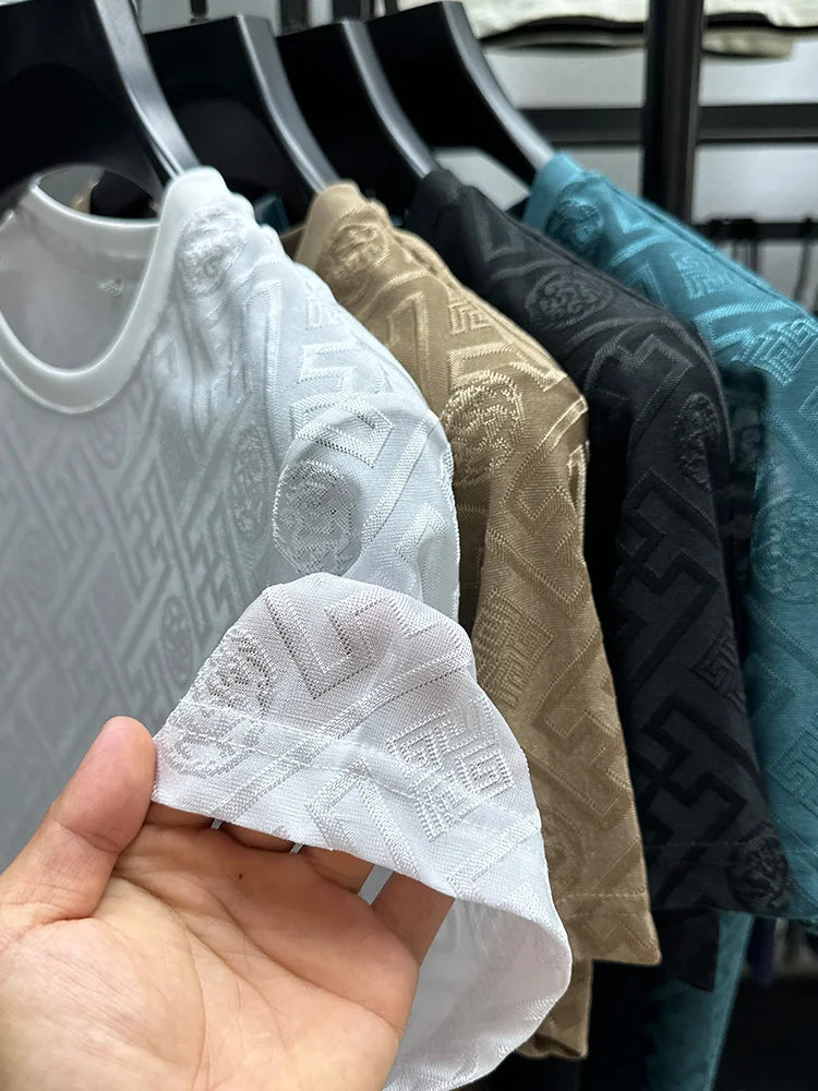 Brand Ice Silk Breathable Short Sleeve Men's O-neck Fashion Designer 2025 Summer Cool and Comfortable T-shirt Men's Wear
