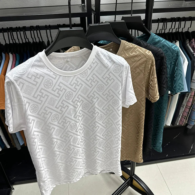 Brand Ice Silk Breathable Short Sleeve Men's O-neck Fashion Designer 2025 Summer Cool and Comfortable T-shirt Men's Wear