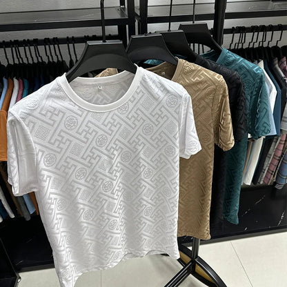 Brand Ice Silk Breathable Short Sleeve Men's O-neck Fashion Designer 2025 Summer Cool and Comfortable T-shirt Men's Wear