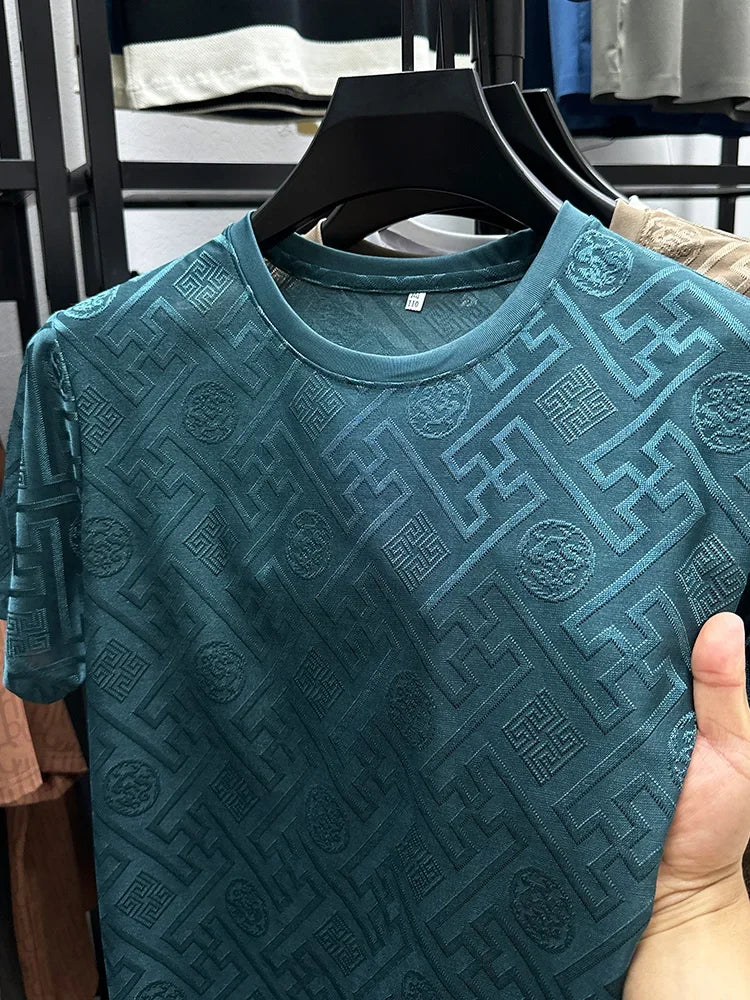 Brand Ice Silk Breathable Short Sleeve Men's O-neck Fashion Designer 2025 Summer Cool and Comfortable T-shirt Men's Wear