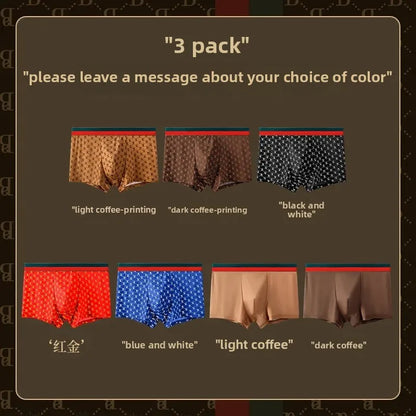 Men's Boxed Milk Silk Printed Briefs Breathable Flat Angle Underwear mid Waist Shorts Home Comfortable Underpants