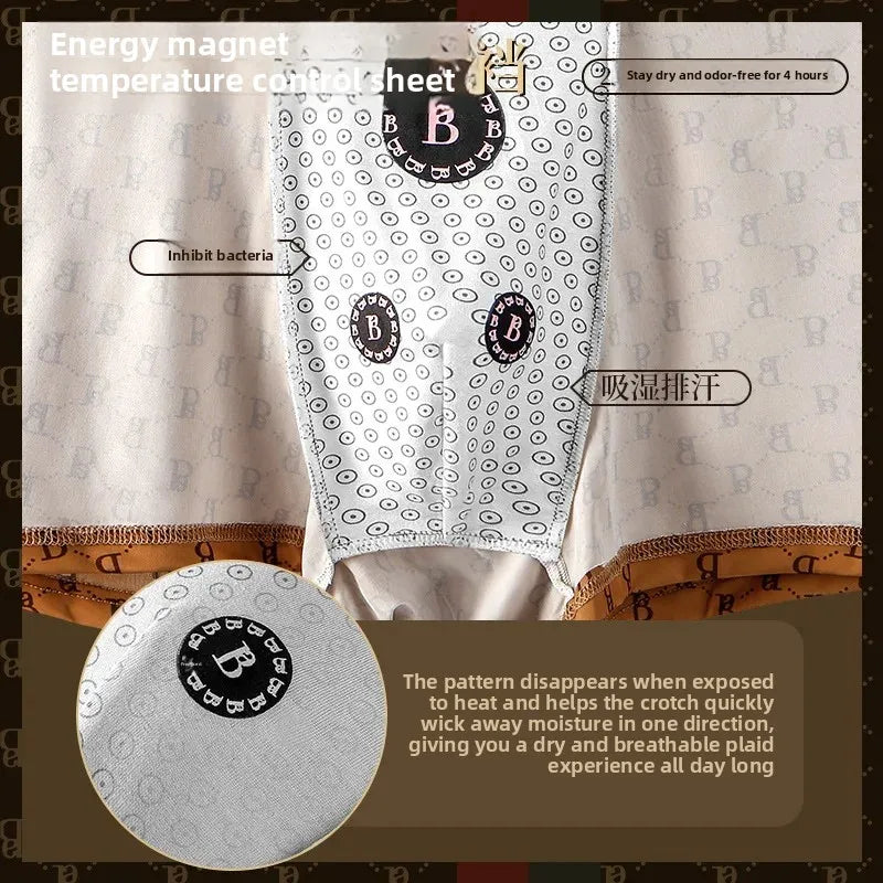 Men's Boxed Milk Silk Printed Briefs Breathable Flat Angle Underwear mid Waist Shorts Home Comfortable Underpants