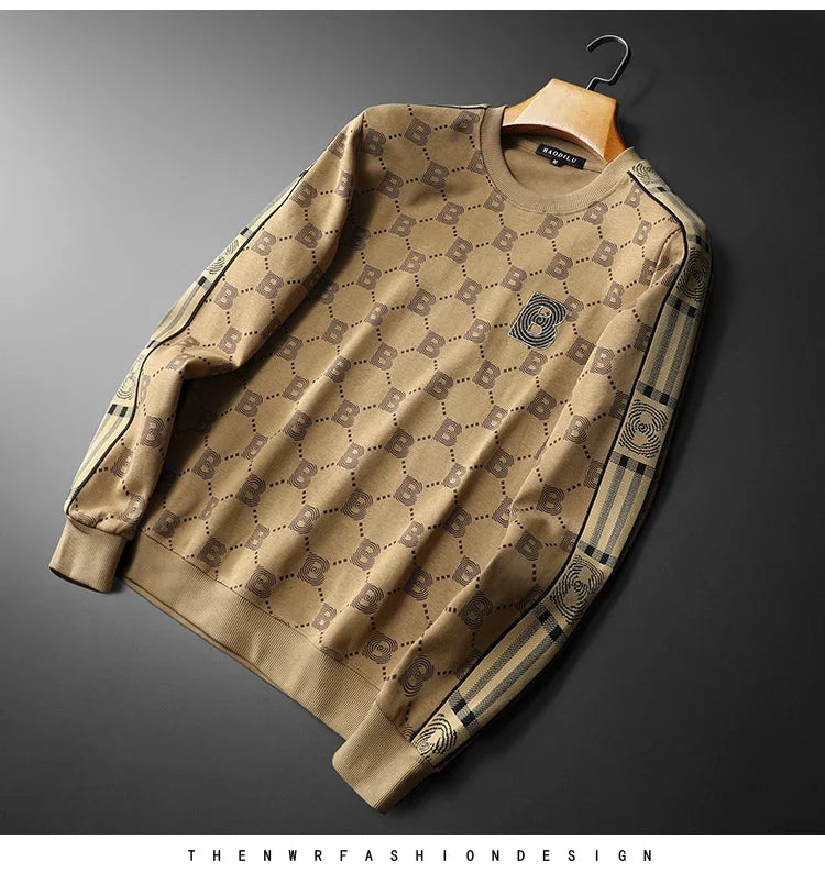 New Spring Autumn Allover Printed Men's Sweatshirts Luxury Long Sleeve Round Collar Embroidery Sport Casual Man Hoodies 5XL
