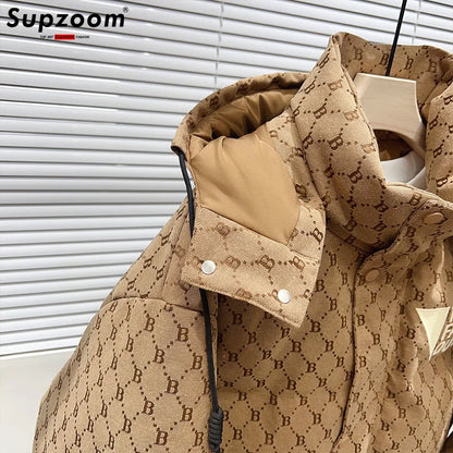 Supzoom New Arrival Top Fashion Jacquard Letters Autumn And Winter Large Embroidery Letters Warm Coat Casual Down Jacket Men