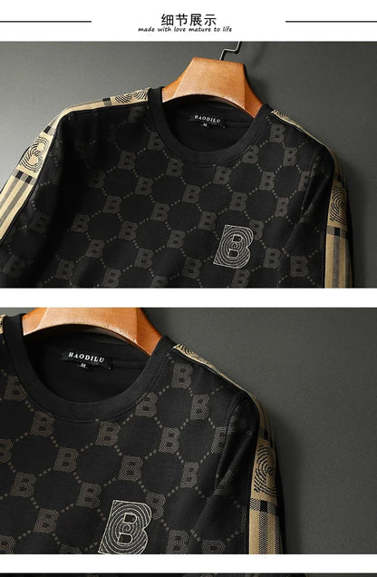 New Spring Autumn Allover Printed Men's Sweatshirts Luxury Long Sleeve Round Collar Embroidery Sport Casual Man Hoodies 5XL
