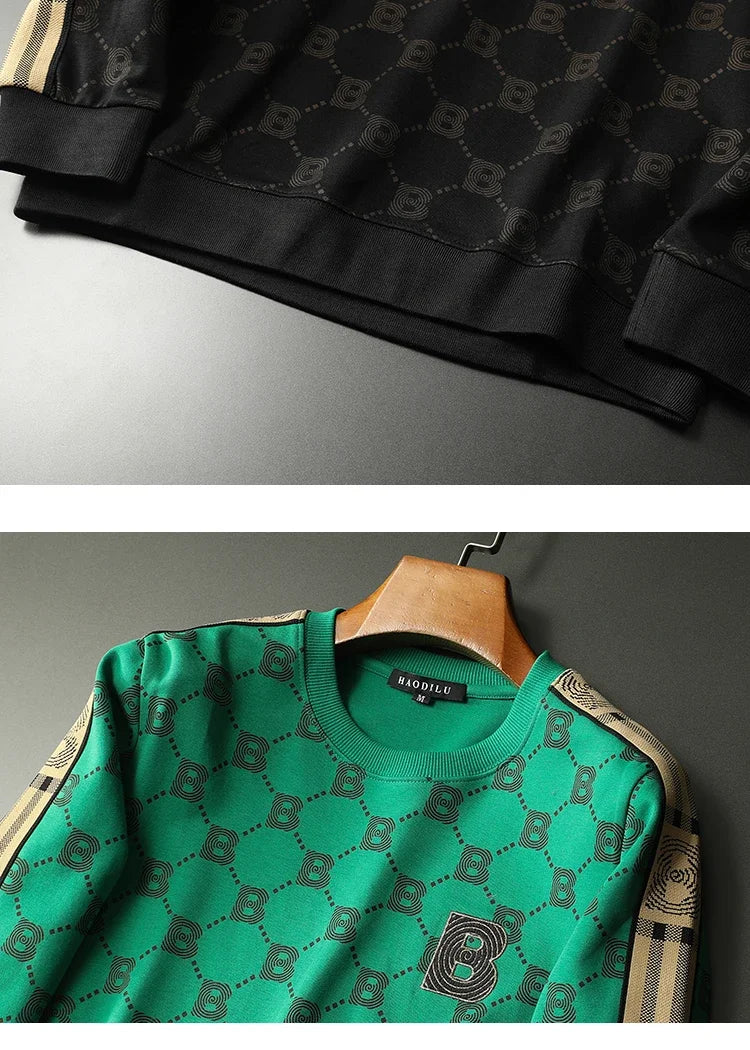 New Spring Autumn Allover Printed Men's Sweatshirts Luxury Long Sleeve Round Collar Embroidery Sport Casual Man Hoodies 5XL