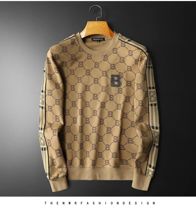 New Spring Autumn Allover Printed Men's Sweatshirts Luxury Long Sleeve Round Collar Embroidery Sport Casual Man Hoodies 5XL