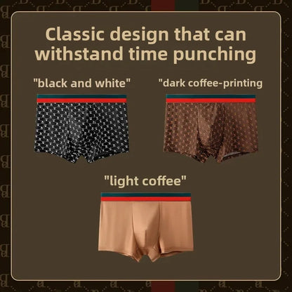 Men's Boxed Milk Silk Printed Briefs Breathable Flat Angle Underwear mid Waist Shorts Home Comfortable Underpants