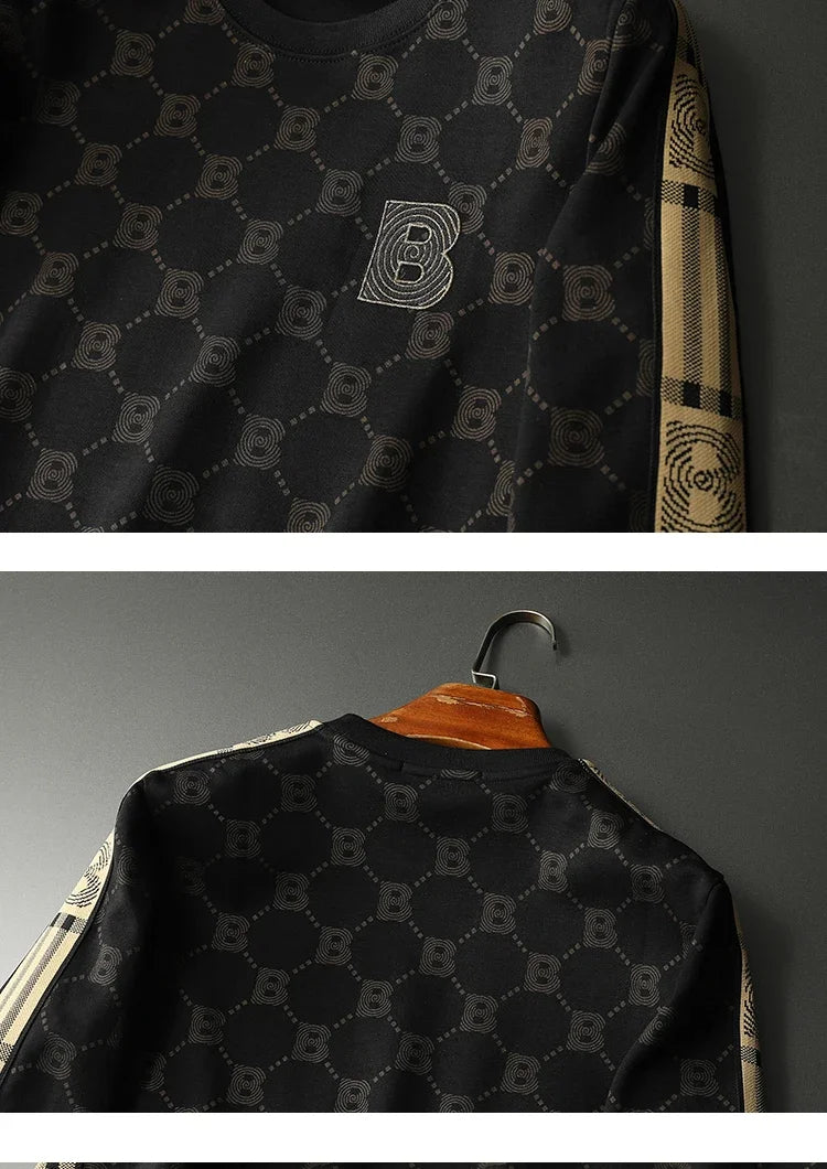 New Spring Autumn Allover Printed Men's Sweatshirts Luxury Long Sleeve Round Collar Embroidery Sport Casual Man Hoodies 5XL