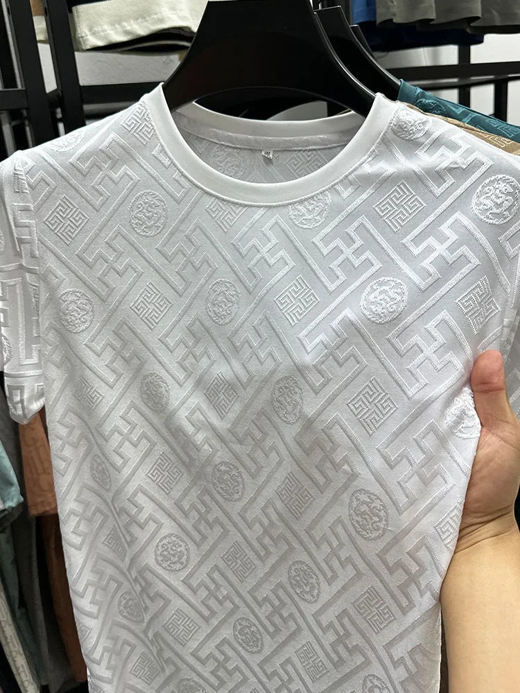 Brand Ice Silk Breathable Short Sleeve Men's O-neck Fashion Designer 2025 Summer Cool and Comfortable T-shirt Men's Wear