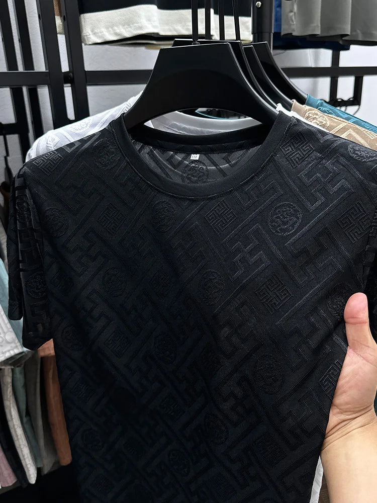 Brand Ice Silk Breathable Short Sleeve Men's O-neck Fashion Designer 2025 Summer Cool and Comfortable T-shirt Men's Wear