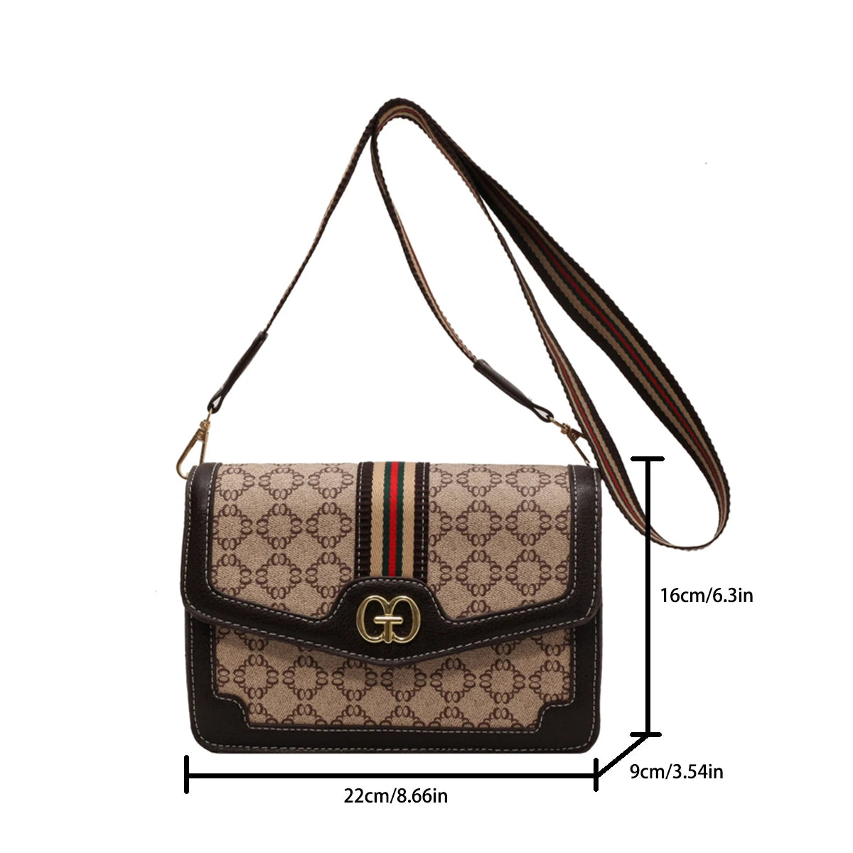 Fashion Classic Crossbody Bag Lightweight PU Flap Bag Adjustable Strap Geometric Print Logo Shoulder Bag For shopping Commuting
