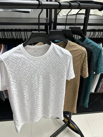Brand Ice Silk Breathable Short Sleeve Men's O-neck Fashion Designer 2025 Summer Cool and Comfortable T-shirt Men's Wear